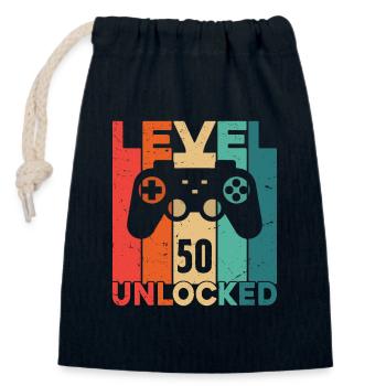 Level 50 freigeschaltet - Verschließbarer Geschenkbeutel aus Baumwolle (14x20cm) - Navy - Vorne
