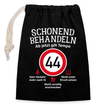 44. Geburtstag Schonend Behandeln 44 Tempolimit 44 - Verschließbarer Geschenkbeutel aus Baumwolle (14x20cm) - Schwarz - Vorne