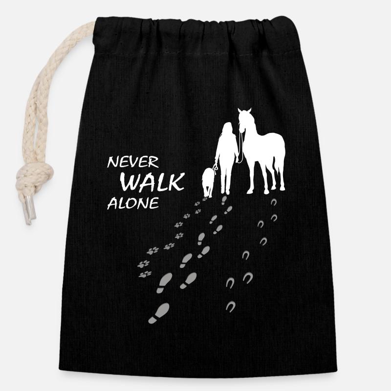 Hund Pferd Reiterin - Never walk alone, gemeinsam - Verschließbarer Geschenkbeutel aus Baumwolle (14x20cm) - Schwarz