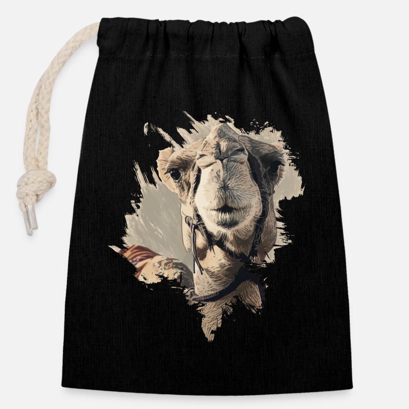 Chameau - Sac cadeau en coton avec cordon (14 x 20 cm) - noir