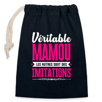 Véritable Mamou les autres sont des imitations ! - Sac cadeau en coton avec cordon (14 x 20 cm) - bleu marine - Devant