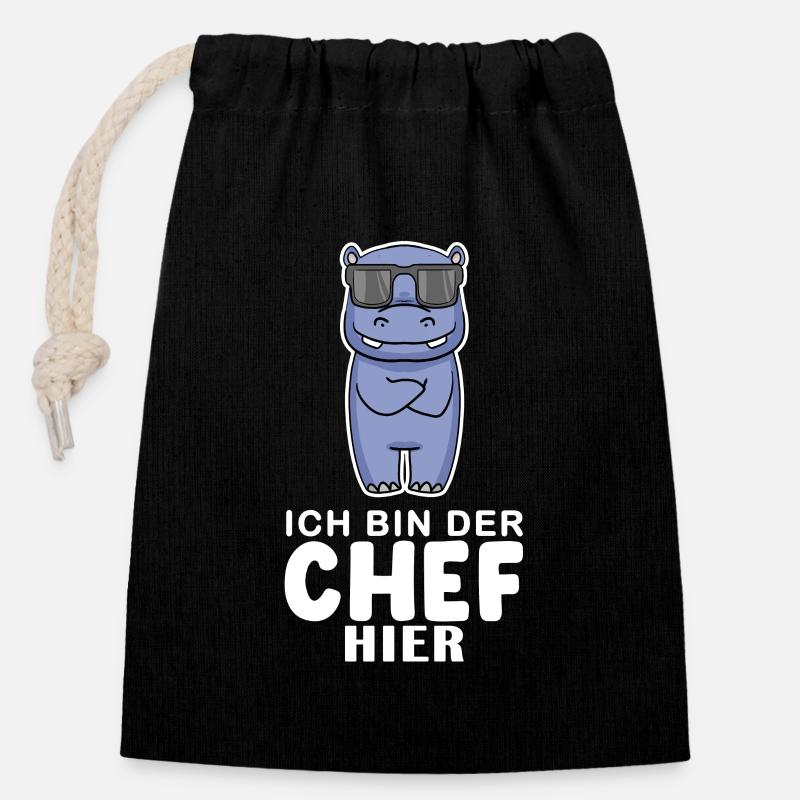 cooles Nilpferd Chef Spruch - Verschließbarer Geschenkbeutel aus Baumwolle (14x20cm) - Schwarz
