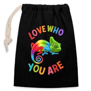 Love Who You Are Gay Pride Arc-en-ciel Caméléon - Sac cadeau en coton avec cordon (14 x 20 cm) - noir - Devant