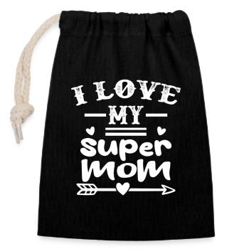 I Love My Super Mom - Verschließbarer Geschenkbeutel aus Baumwolle (14x20cm) - Schwarz - Vorne