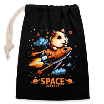Space Hamster Hamsterliebhaber Weltall Design - Verschließbarer Geschenkbeutel aus Baumwolle (14x20cm) - Schwarz - Vorne