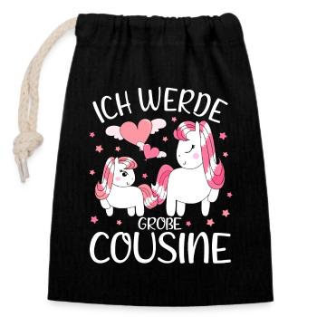 Große Cousine verkünden Einhorn Bald Große Cousine - Verschließbarer Geschenkbeutel aus Baumwolle (14x20cm) - Schwarz - Vorne