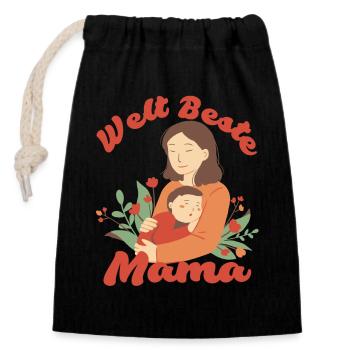Welt Beste Mama - Verschließbarer Geschenkbeutel aus Baumwolle (14x20cm) - Schwarz - Vorne