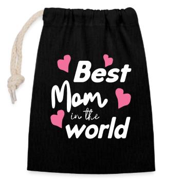 Best Mom In The World - Verschließbarer Geschenkbeutel aus Baumwolle (14x20cm) - Schwarz - Vorne