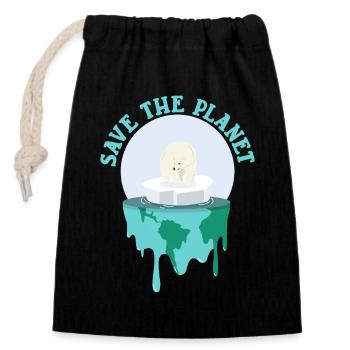 Save The Planet Klimawandel Eisbär - Verschließbarer Geschenkbeutel aus Baumwolle (14x20cm) - Schwarz - Vorne