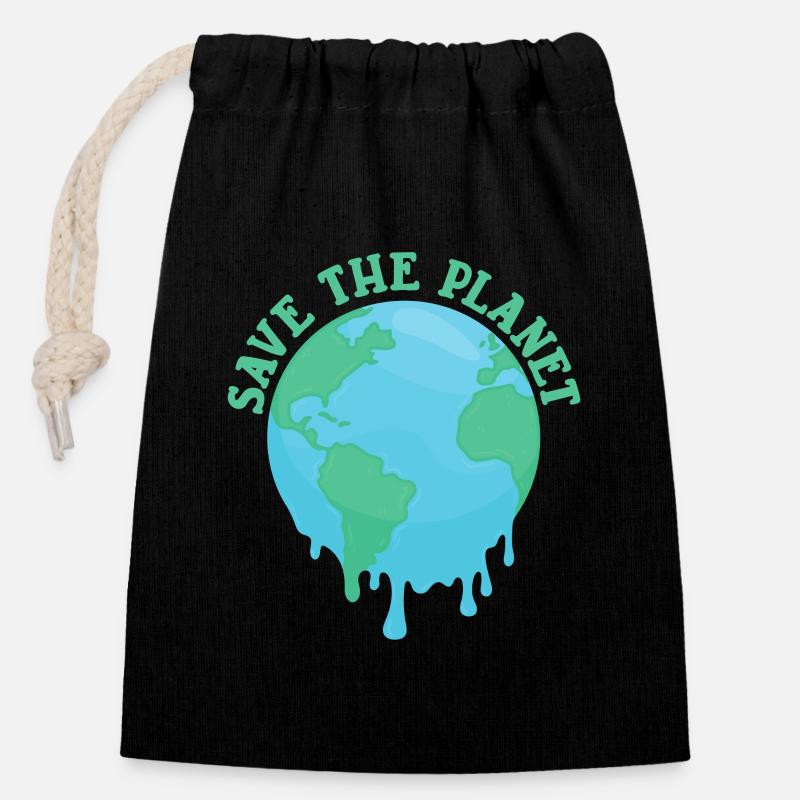Save The Planet - Verschließbarer Geschenkbeutel aus Baumwolle (14x20cm) - Schwarz