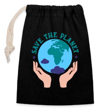 Klimawandel Save The Planet - Verschließbarer Geschenkbeutel aus Baumwolle (14x20cm) - Schwarz - Vorne
