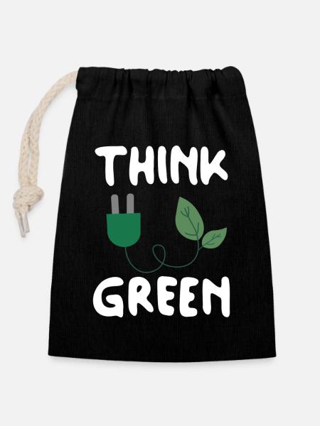 Think Green - Verschließbarer Geschenkbeutel aus Baumwolle (14x20cm) - Schwarz