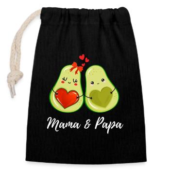 Mama & Papa Avocados Herz Geschenkidee - Verschließbarer Geschenkbeutel aus Baumwolle (14x20cm) - Schwarz - Vorne