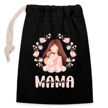 Maman, mère, enfant, fleurs, amour de mère - Sac cadeau en coton avec cordon (14 x 20 cm) - noir - Devant