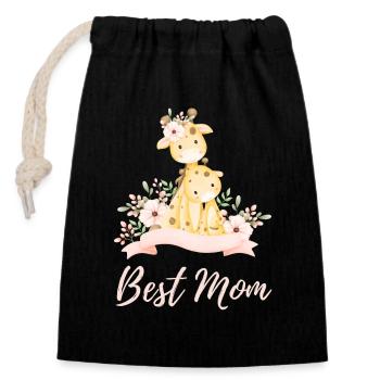 Best Mom Giraffen Mutter Kinder Blumen Mutterliebe - Verschließbarer Geschenkbeutel aus Baumwolle (14x20cm) - Schwarz - Vorne
