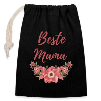 Beste Mama Blumen Mama Muttertag Geschenkidee - Verschließbarer Geschenkbeutel aus Baumwolle (14x20cm) - Schwarz - Vorne