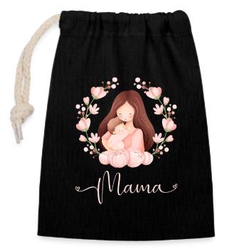 Maman, mère, enfant, fleurs, amour de mère - Sac cadeau en coton avec cordon (14 x 20 cm) - noir - Devant