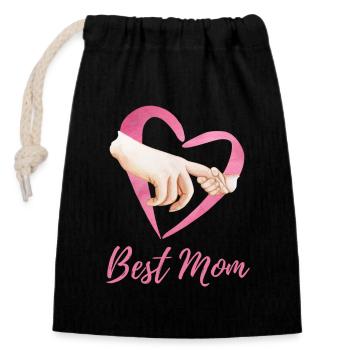 Best Mom Herz Hand Mutterliebe - Verschließbarer Geschenkbeutel aus Baumwolle (14x20cm) - Schwarz - Vorne