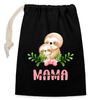 Mama Faultier Mutter Kind Mutterliebe - Verschließbarer Geschenkbeutel aus Baumwolle (14x20cm) - Schwarz - Vorne