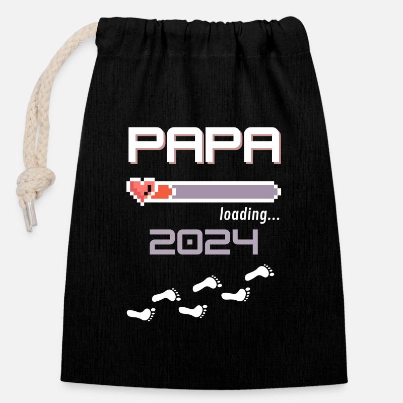 Papa 2024 loading... - Verschließbarer Geschenkbeutel aus Baumwolle (14x20cm) - Schwarz