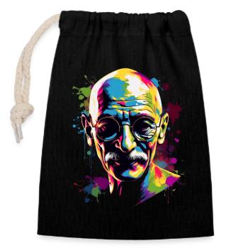 Nobel Peace Prize laureate Mahatma Gandhi - Closable cotton gift bag (14x20cm) - black - Front