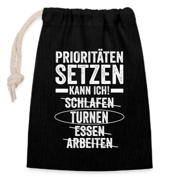 Turnen Gymnastik Turner - Verschließbarer Geschenkbeutel aus Baumwolle (14x20cm) - Schwarz - Vorne