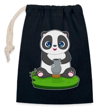 Panda Handwerker Vase Handwerk - Verschließbarer Geschenkbeutel aus Baumwolle (14x20cm) - Navy - Vorne