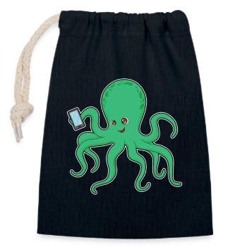 Octopus Smartphone - Closable cotton gift bag (14x20cm) - navy - Front