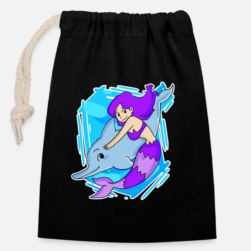 Sirène - Sac cadeau en coton avec cordon (14 x 20 cm) - noir