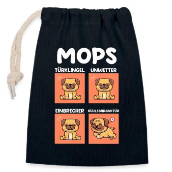 Hund Mops - Verschließbarer Geschenkbeutel aus Baumwolle (14x20cm) - Navy - Vorne