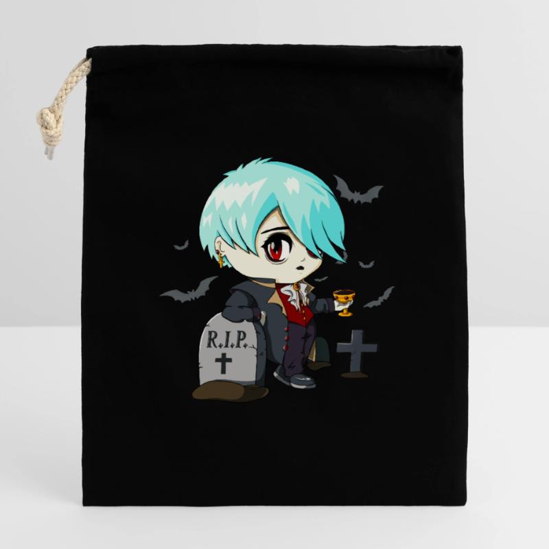 Gothic Vampire Emo Anime Goth Chibi On Graveyard Closable cotton gift bag (14x20cm)