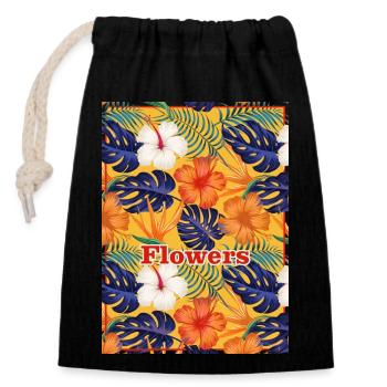 TROPICAL FLOWERS - Closable cotton gift bag (14x20cm) - black - Front
