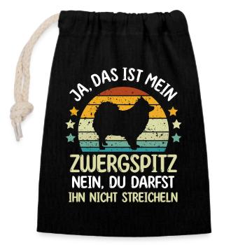 Hund Zwergspitz - Verschließbarer Geschenkbeutel aus Baumwolle (14x20cm) - Schwarz - Vorne