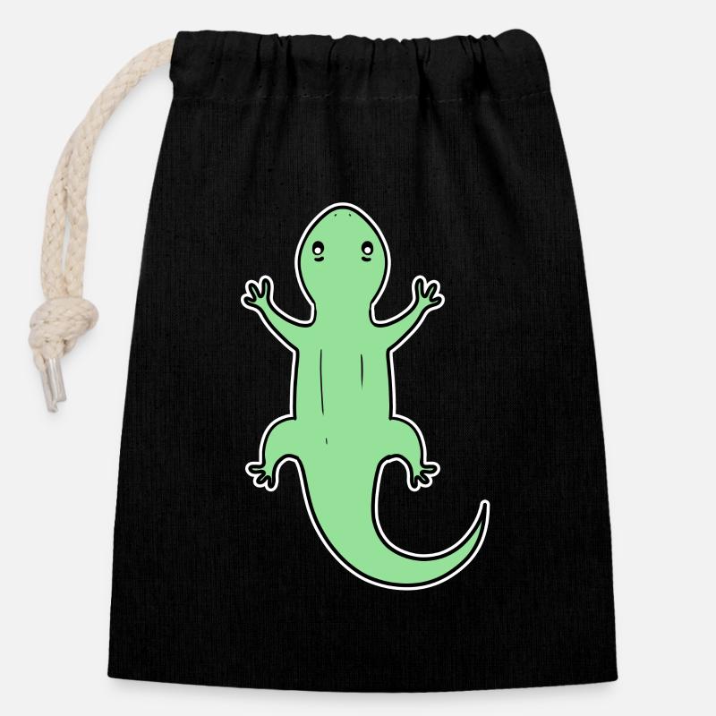 Echsen Echse Grün Reptilien - Verschließbarer Geschenkbeutel aus Baumwolle (14x20cm) - Schwarz