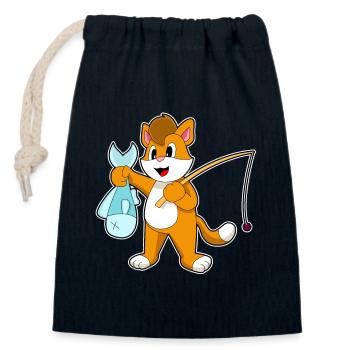 Pêche au chat pêcheur - Sac cadeau en coton avec cordon (14 x 20 cm) - bleu marine - Devant