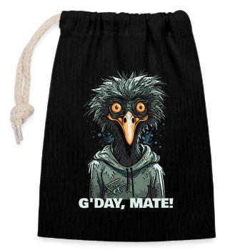 G'day Mate: Australian Emu Cartoon - Closable cotton gift bag (14x20cm) - black - Front