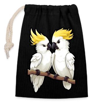 Pair of parrots - Closable cotton gift bag (14x20cm) - black - Front