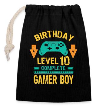Ten 10yr BDay Son Boy Funny Gamer 10th 10 Year Old - Closable cotton gift bag (14x20cm) - black - Front