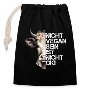 Nicht Vegan Sein Ist Nicht Ok! - Niedliche Kuh - Verschließbarer Geschenkbeutel aus Baumwolle (14x20cm) - Schwarz - Vorne