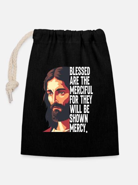 car on leur montrera miséricorde Jésus-Christ - Sac cadeau en coton avec cordon (14 x 20 cm) - noir
