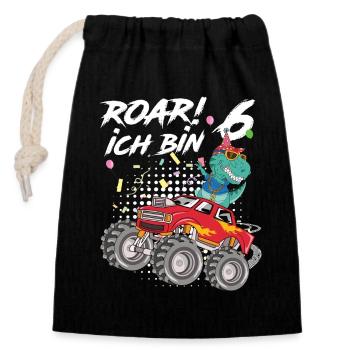 6. Geburtstag Kindergeburtstag Roar Ich Bin 6 - Verschließbarer Geschenkbeutel aus Baumwolle (14x20cm) - Schwarz - Vorne