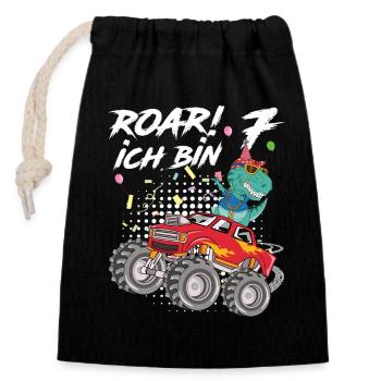 7. Geburtstag Kindergeburtstag Roar Ich Bin 7 - Verschließbarer Geschenkbeutel aus Baumwolle (14x20cm) - Schwarz - Vorne