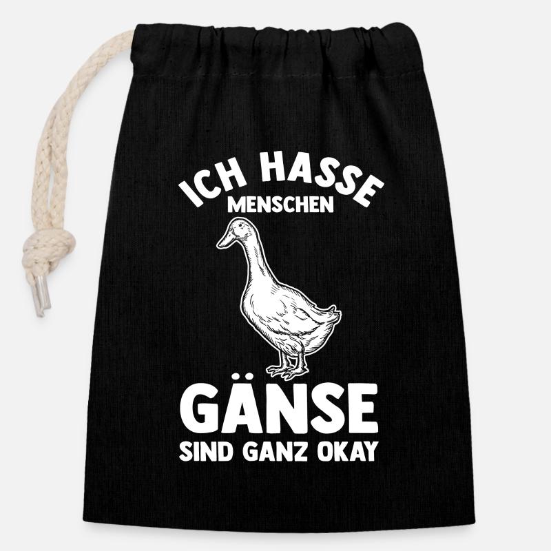 Gans Gänse - Verschließbarer Geschenkbeutel aus Baumwolle (14x20cm) - Schwarz