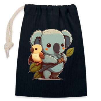 Koala und kleiner Vogel bereit für ein Abenteuer - Verschließbarer Geschenkbeutel aus Baumwolle (14x20cm) - Navy - Vorne