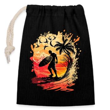 Surfeur occasionnel au clair de lune sous les palmiers - Sac cadeau en coton avec cordon (14 x 20 cm) - noir - Devant