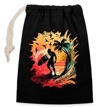 Surfeur frais au lever du soleil sous les palmiers - Sac cadeau en coton avec cordon (14 x 20 cm) - noir - Devant