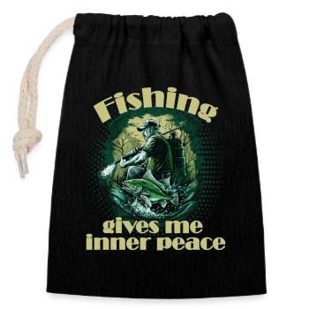 Fishing inner peace - Closable cotton gift bag (14x20cm) - black - Front