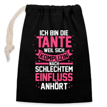 Patentante Tante - Verschließbarer Geschenkbeutel aus Baumwolle (14x20cm) - Schwarz - Vorne