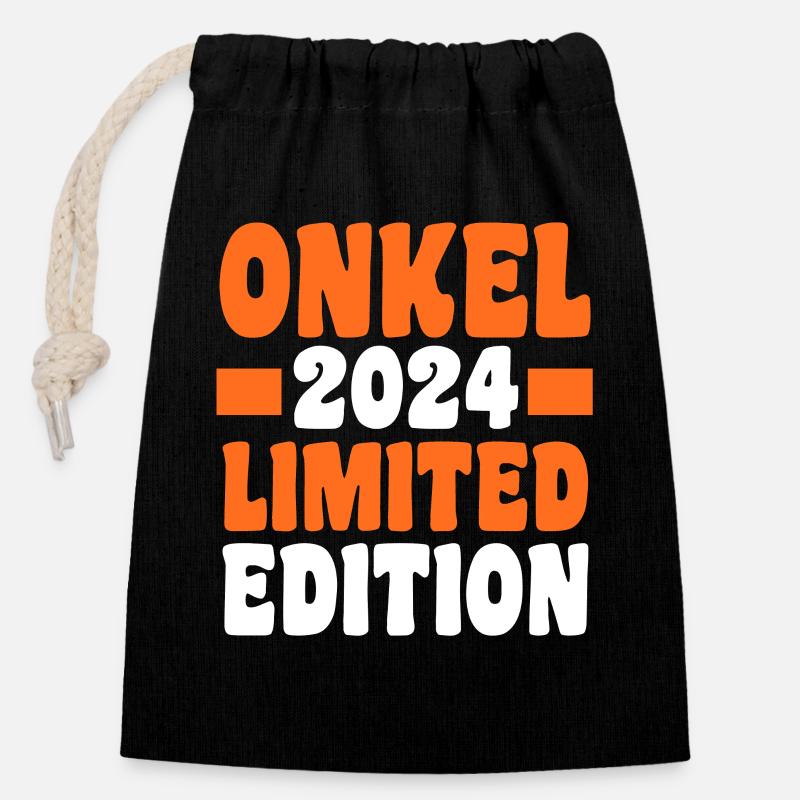 Werdender Onkel 2026 - Verschließbarer Geschenkbeutel aus Baumwolle (14x20cm) - Schwarz