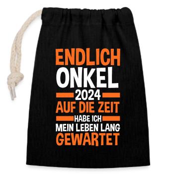 Werdender Onkel 2033 - Verschließbarer Geschenkbeutel aus Baumwolle (14x20cm) - Schwarz - Vorne